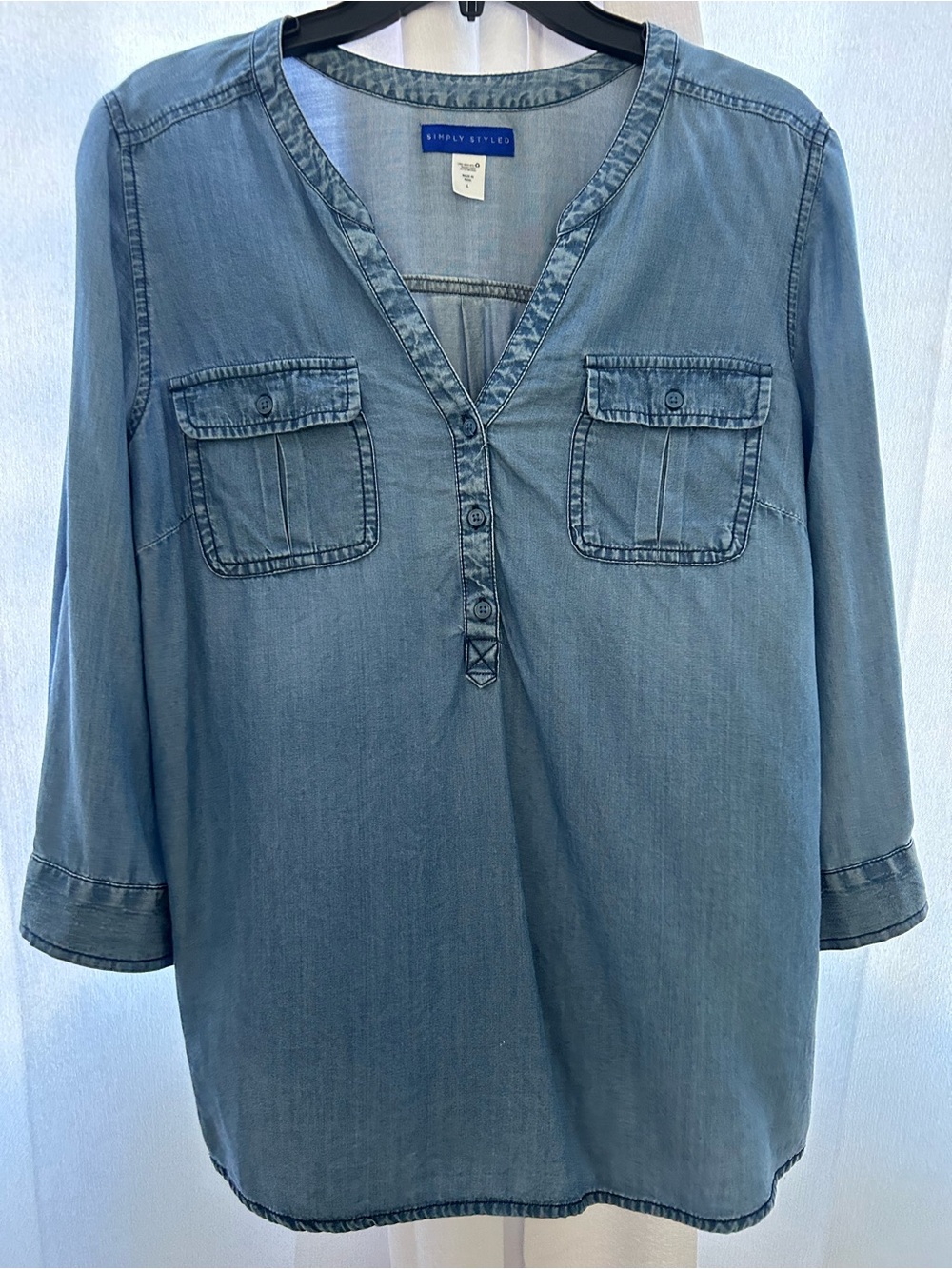 SIMPLY STYLED Light Chambray Blue V-Neck Top